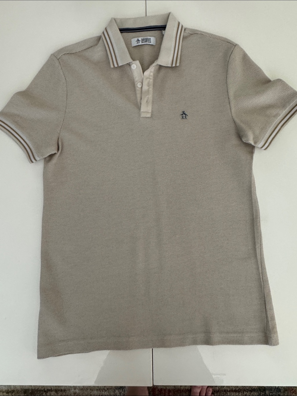 Original Penguin Beige Polo with Contrast Stripe Collar